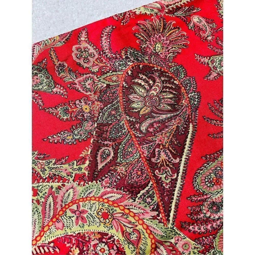 Pottery Barn Linen Cotton Red Paisley Table Runner